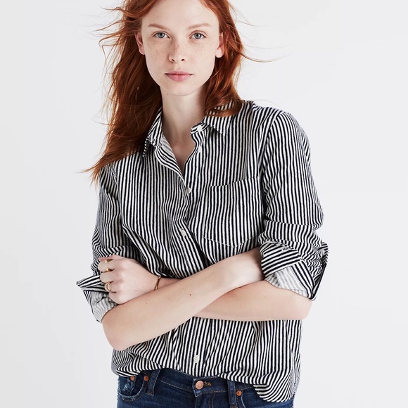 Madewell Tops - Madewell Flannel Shrunken Ex-Boyfriend Shirt in Stripe
